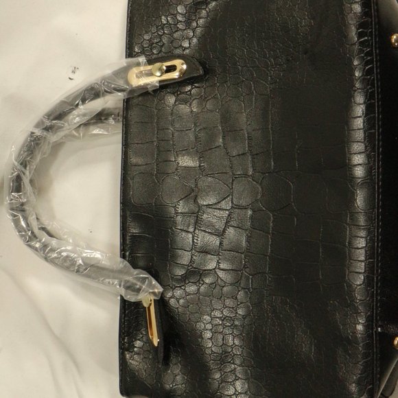 Black Vegan Croc Print Handbag + Crossbody Purse Set New - Picture 4 of 8